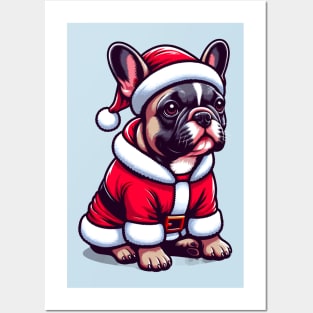 French Bulldog Santa Claus Christmas Posters and Art